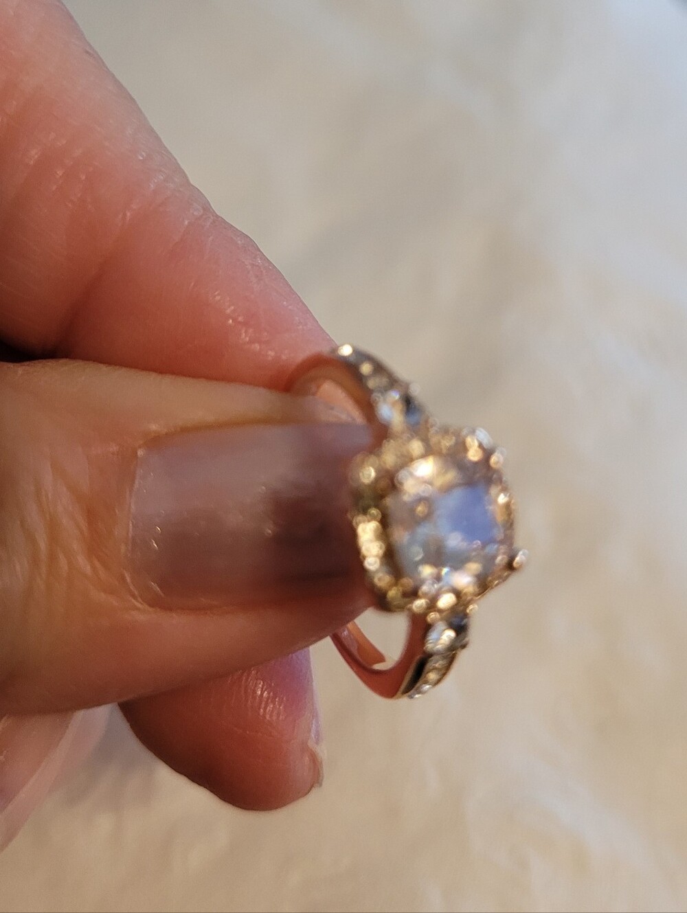 Rose Gold Tone Halo Simulated Diamond Ring - Size 6